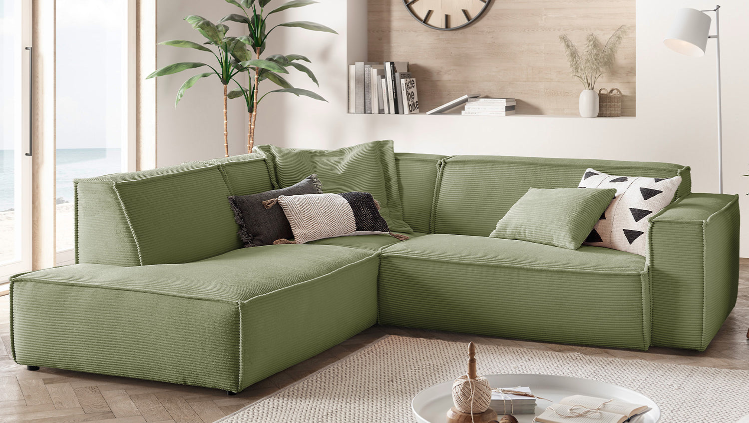 KAWOLA Sofa SAMU Ecksofa Cord olivgrün
