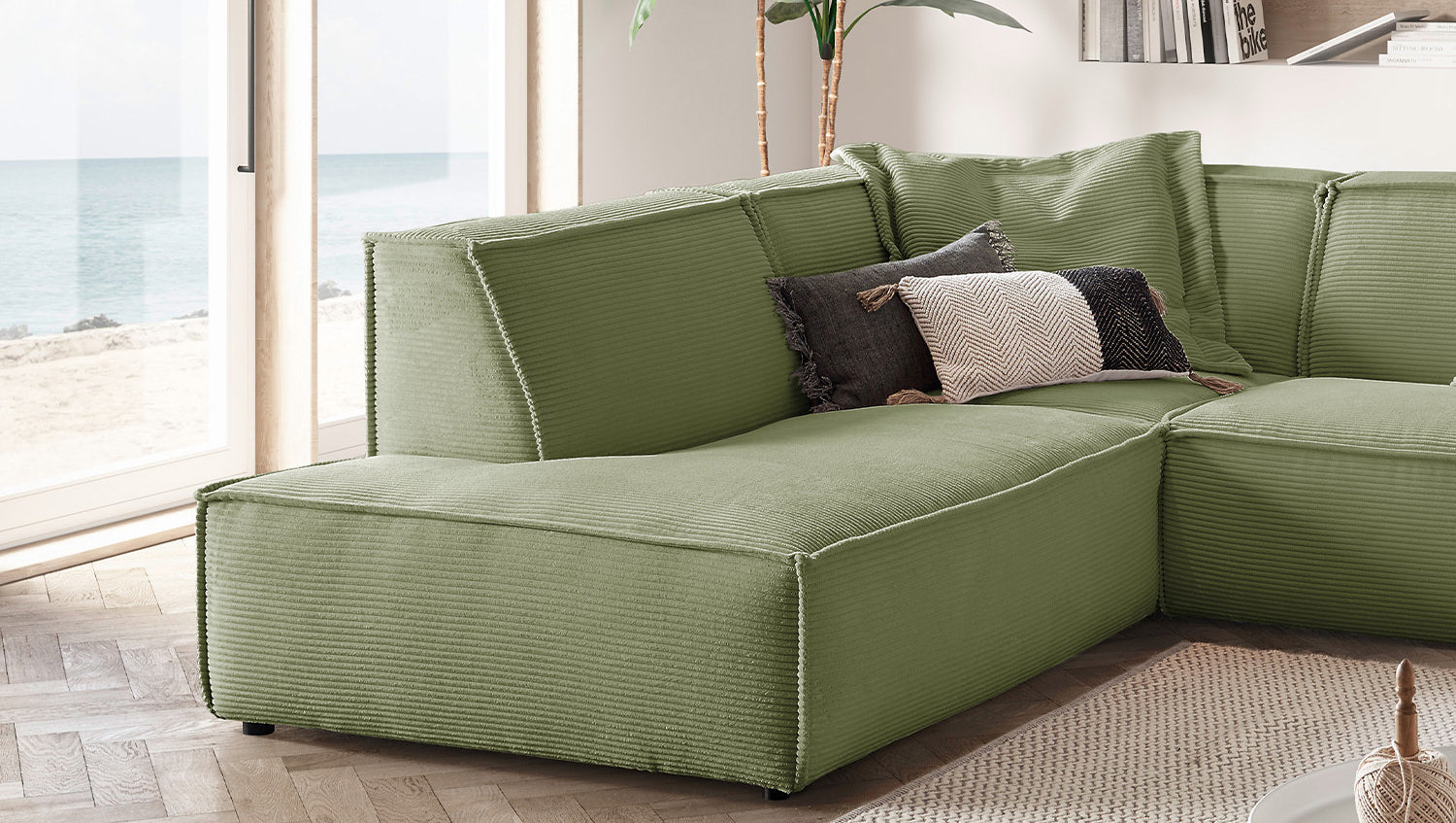 KAWOLA Sofa SAMU Ecksofa Cord olivgrün