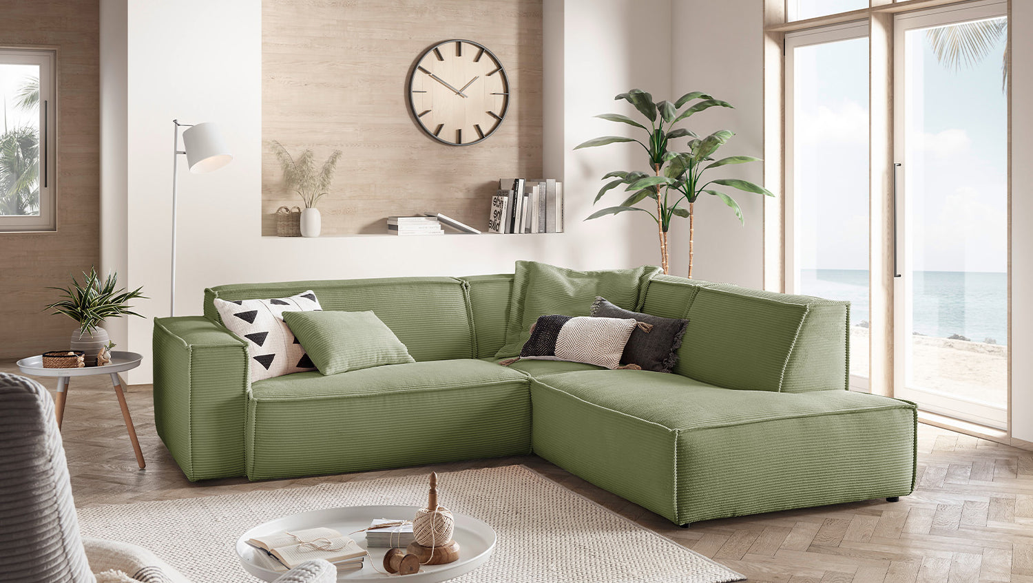 KAWOLA Sofa SAMU Ecksofa Cord olivgrün, Rechts