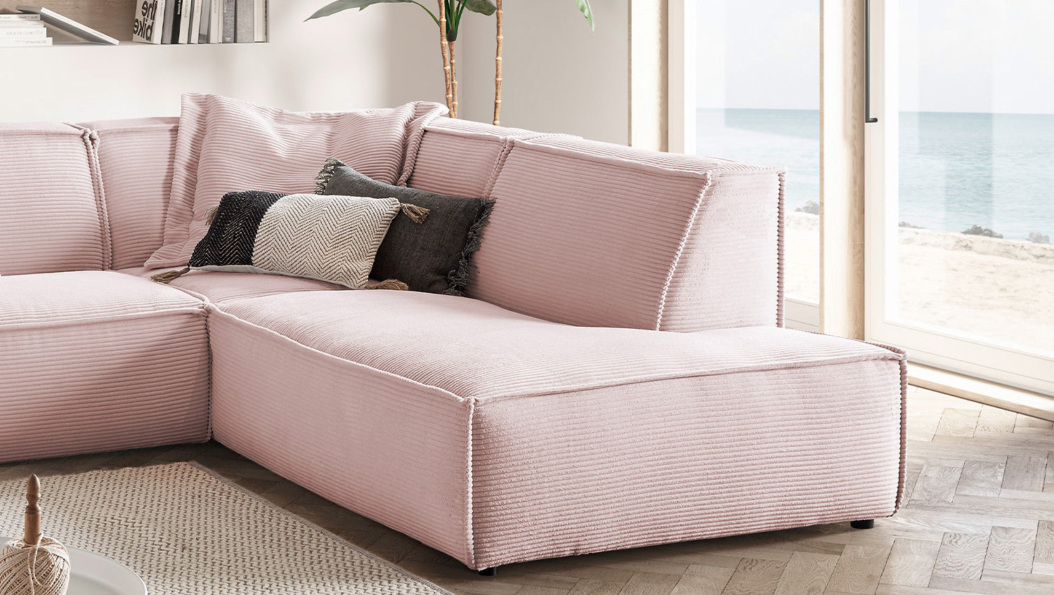KAWOLA Sofa SAMU Ecksofa Cord rosa