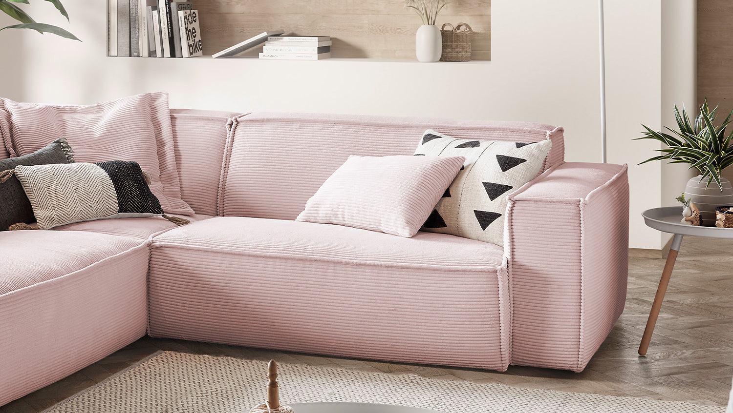 KAWOLA Sofa SAMU Ecksofa Cord rosa