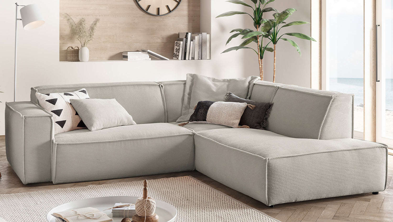 KAWOLA Sofa SAMU Ecksofa Cord steingrau