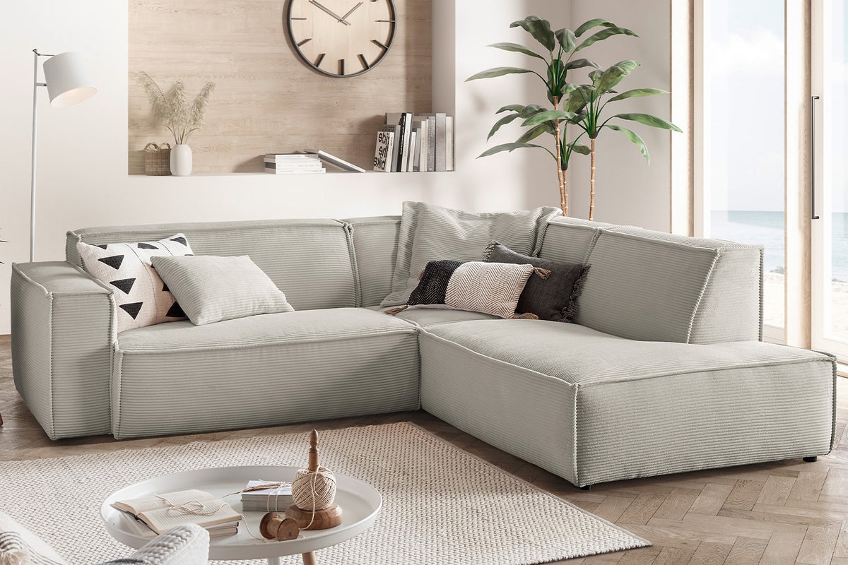 KAWOLA Sofa SAMU Ecksofa Cord steingrau