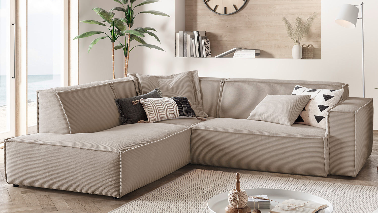 KAWOLA Sofa SAMU Ecksofa Cord taupe