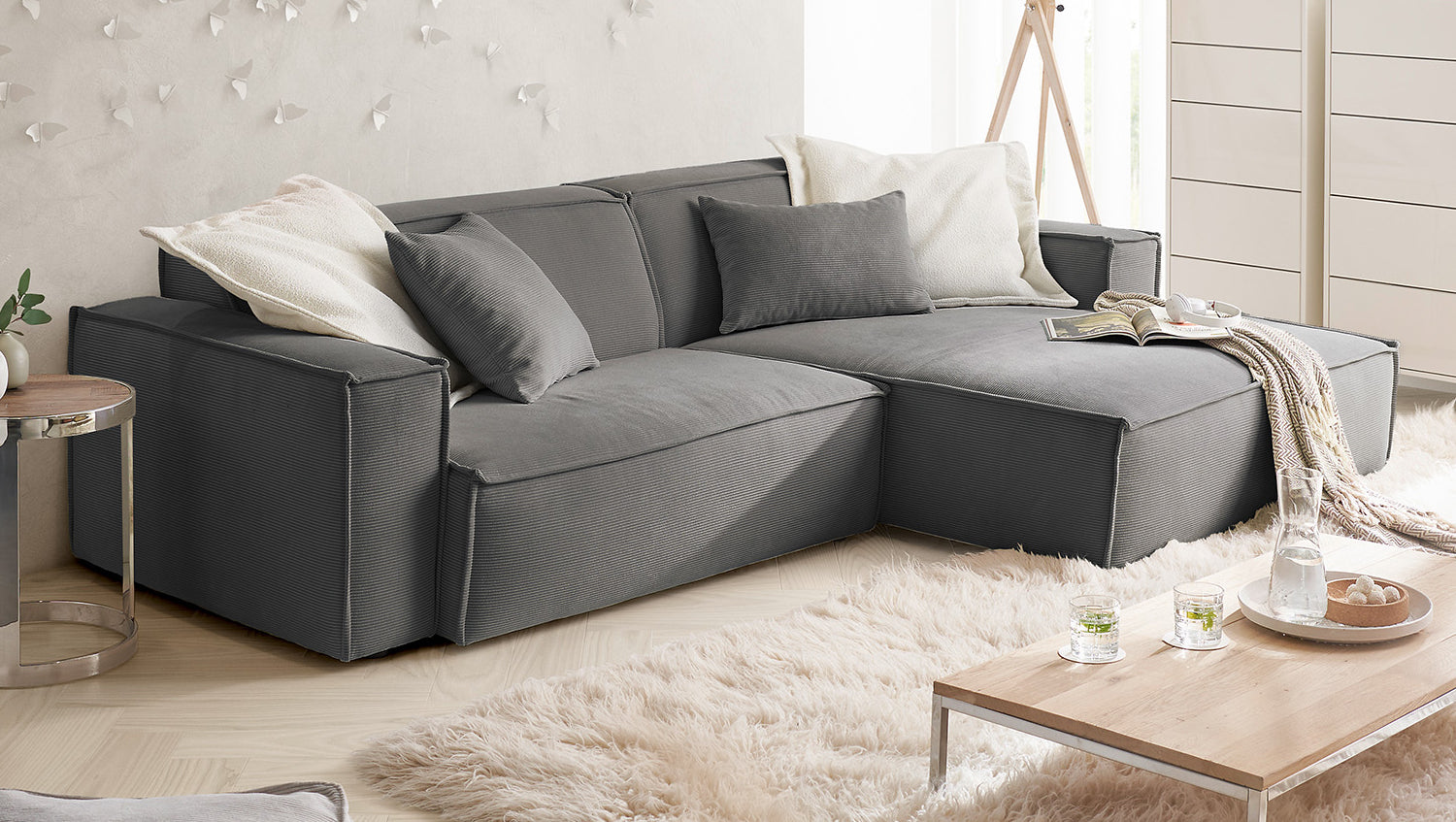 KAWOLA Sofa SAMU Ecksofa Feincord anthrazit