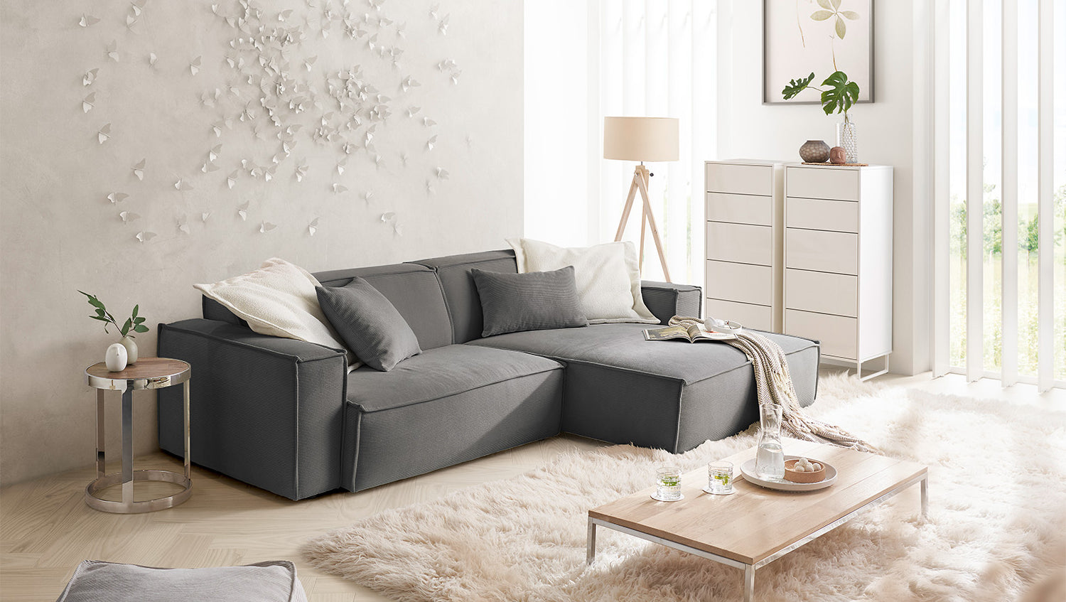 KAWOLA Sofa SAMU Ecksofa Feincord anthrazit, Rechts