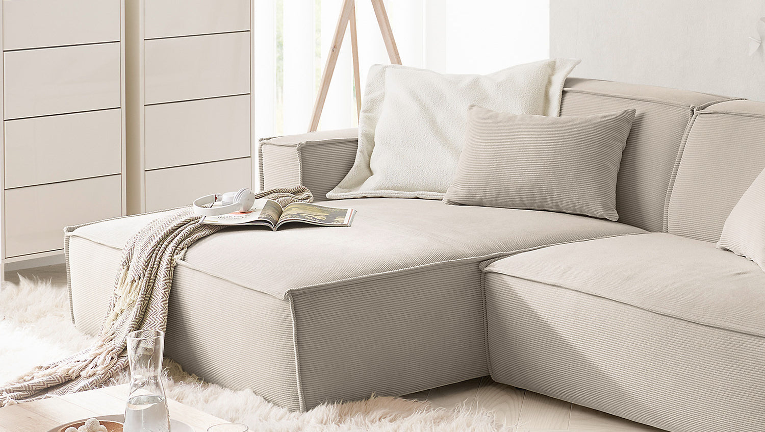 KAWOLA Sofa SAMU Ecksofa Feincord beige