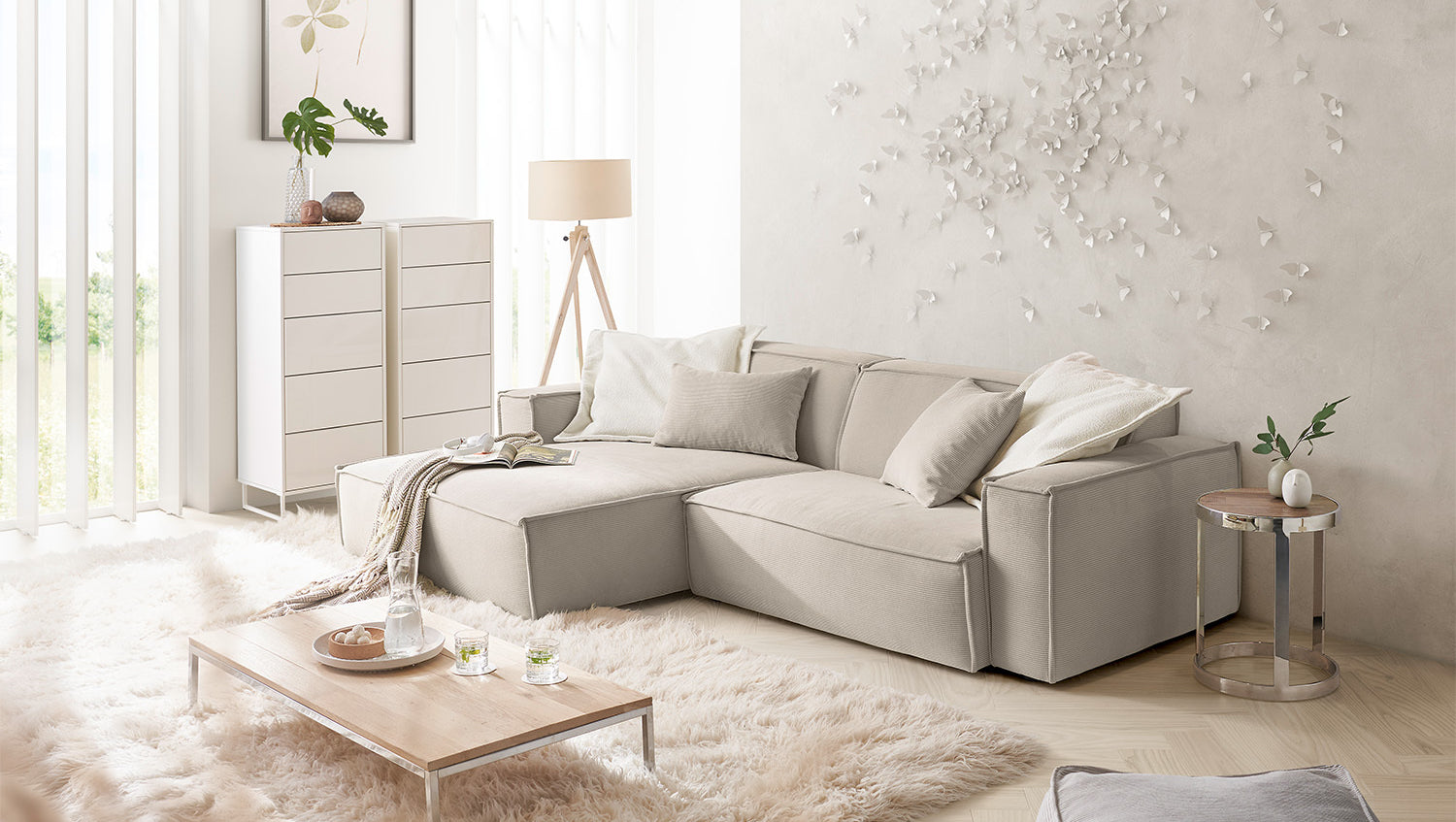 KAWOLA Sofa SAMU Ecksofa Feincord beige, Links