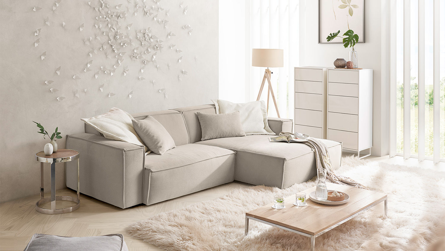 KAWOLA Sofa SAMU Ecksofa Feincord beige, Rechts