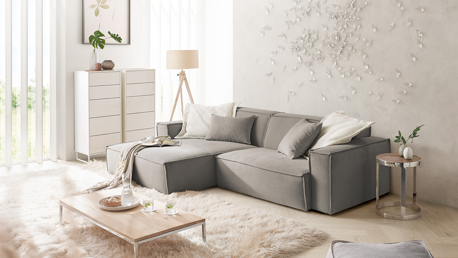 KAWOLA Sofa SAMU Ecksofa Feincord grau, Links