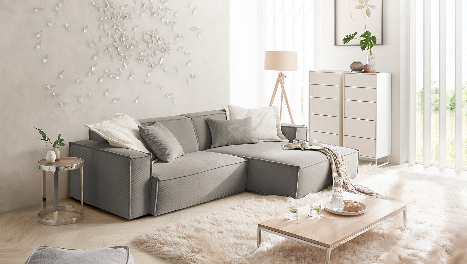 KAWOLA Sofa SAMU Ecksofa Feincord grau, Rechts