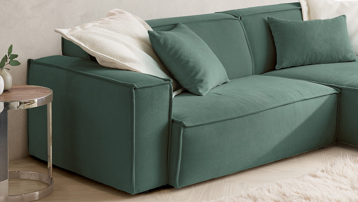 KAWOLA Sofa SAMU Ecksofa Feincord grün