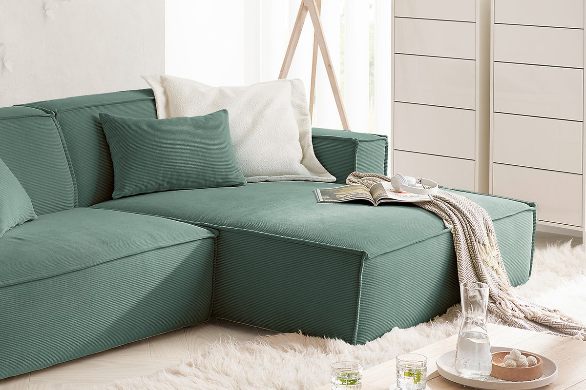 KAWOLA Sofa SAMU Ecksofa Feincord grün