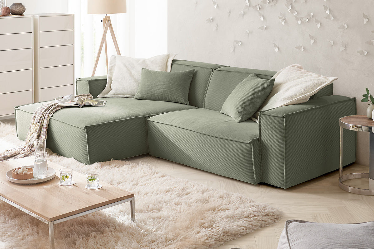 KAWOLA Sofa SAMU Ecksofa Feincord olivgrün
