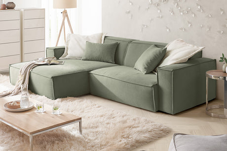 KAWOLA Sofa SAMU Ecksofa Feincord olivgrün