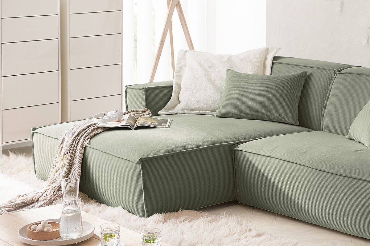 KAWOLA Sofa SAMU Ecksofa Feincord olivgrün