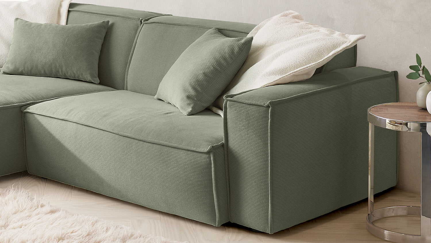 KAWOLA Sofa SAMU Ecksofa Feincord olivgrün