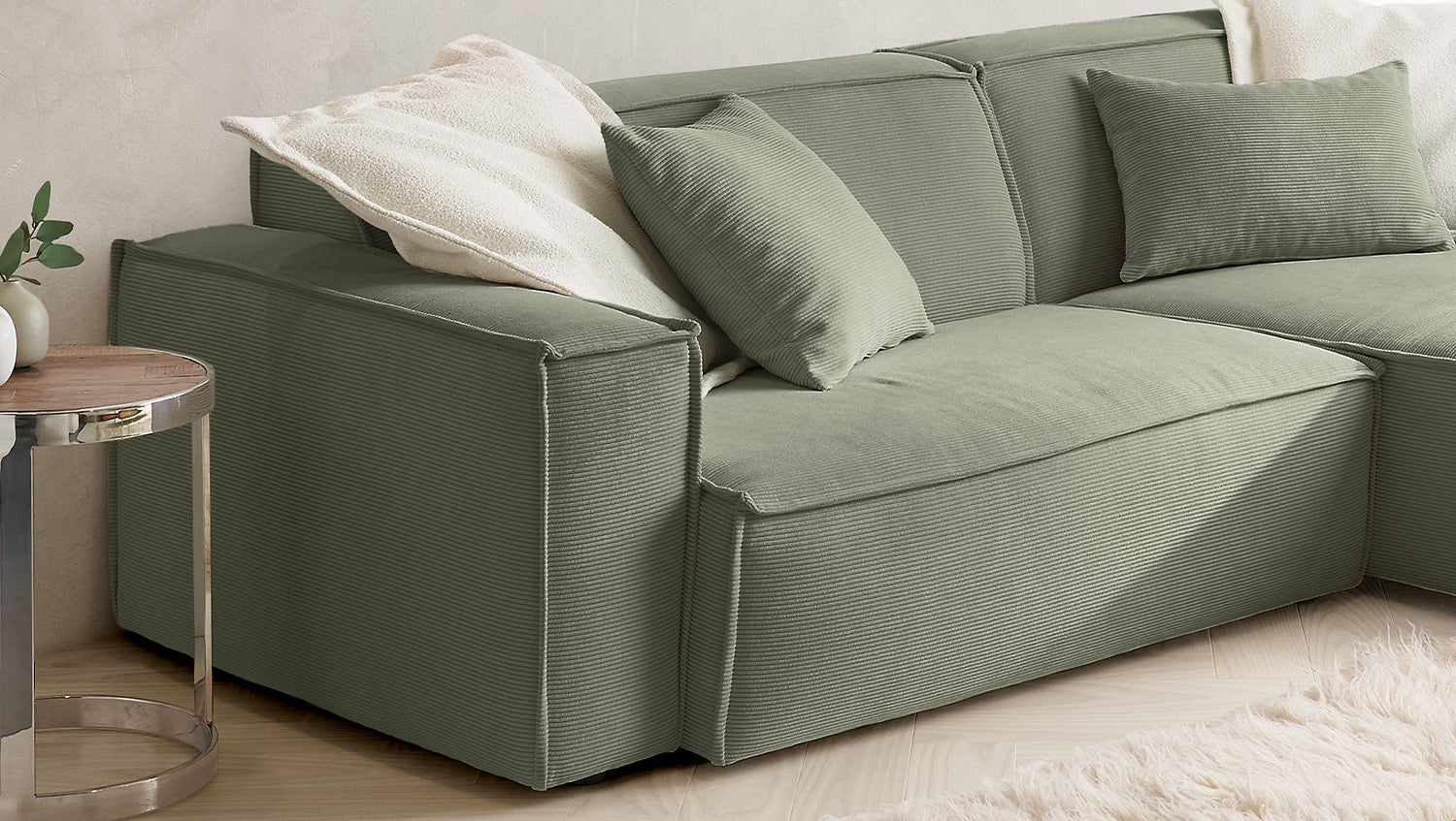 KAWOLA Sofa SAMU Ecksofa Feincord olivgrün