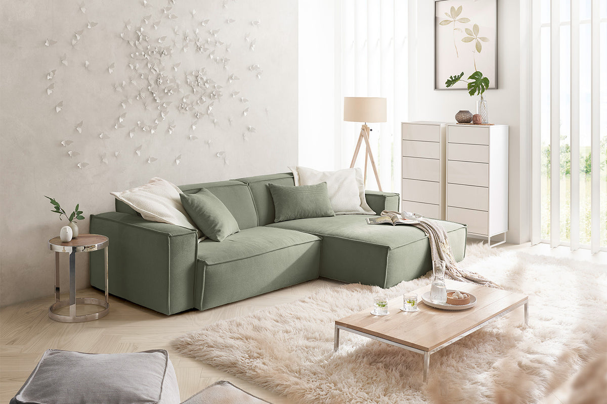 KAWOLA Sofa SAMU Ecksofa Feincord olivgrün, Rechts