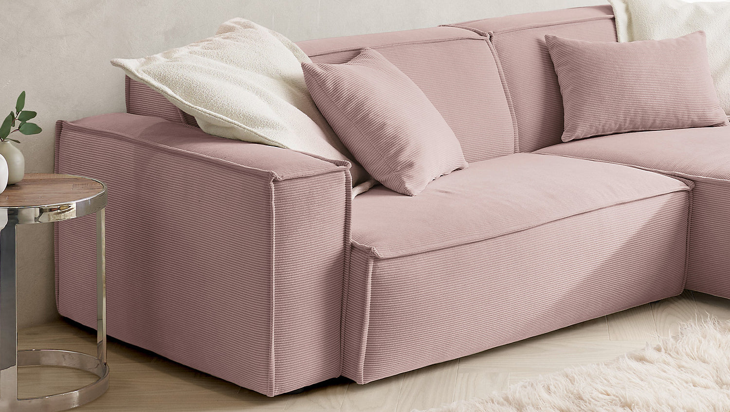 KAWOLA Sofa SAMU Ecksofa Feincord rosa