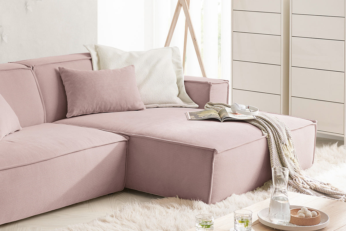 KAWOLA Sofa SAMU Ecksofa Feincord rosa