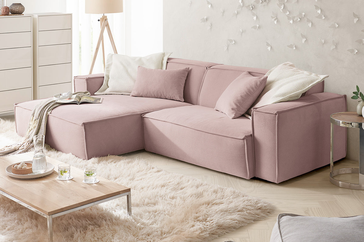 KAWOLA Sofa SAMU Ecksofa Feincord rosa
