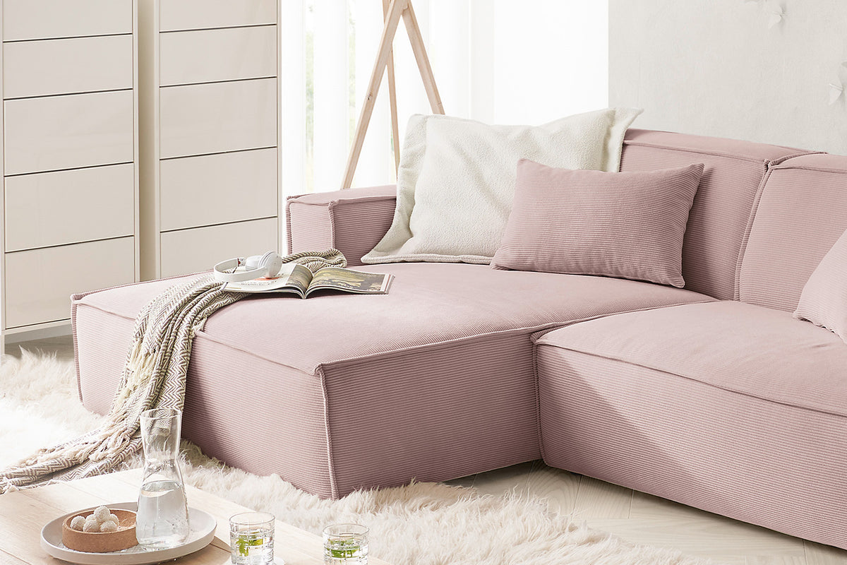 KAWOLA Sofa SAMU Ecksofa Feincord rosa