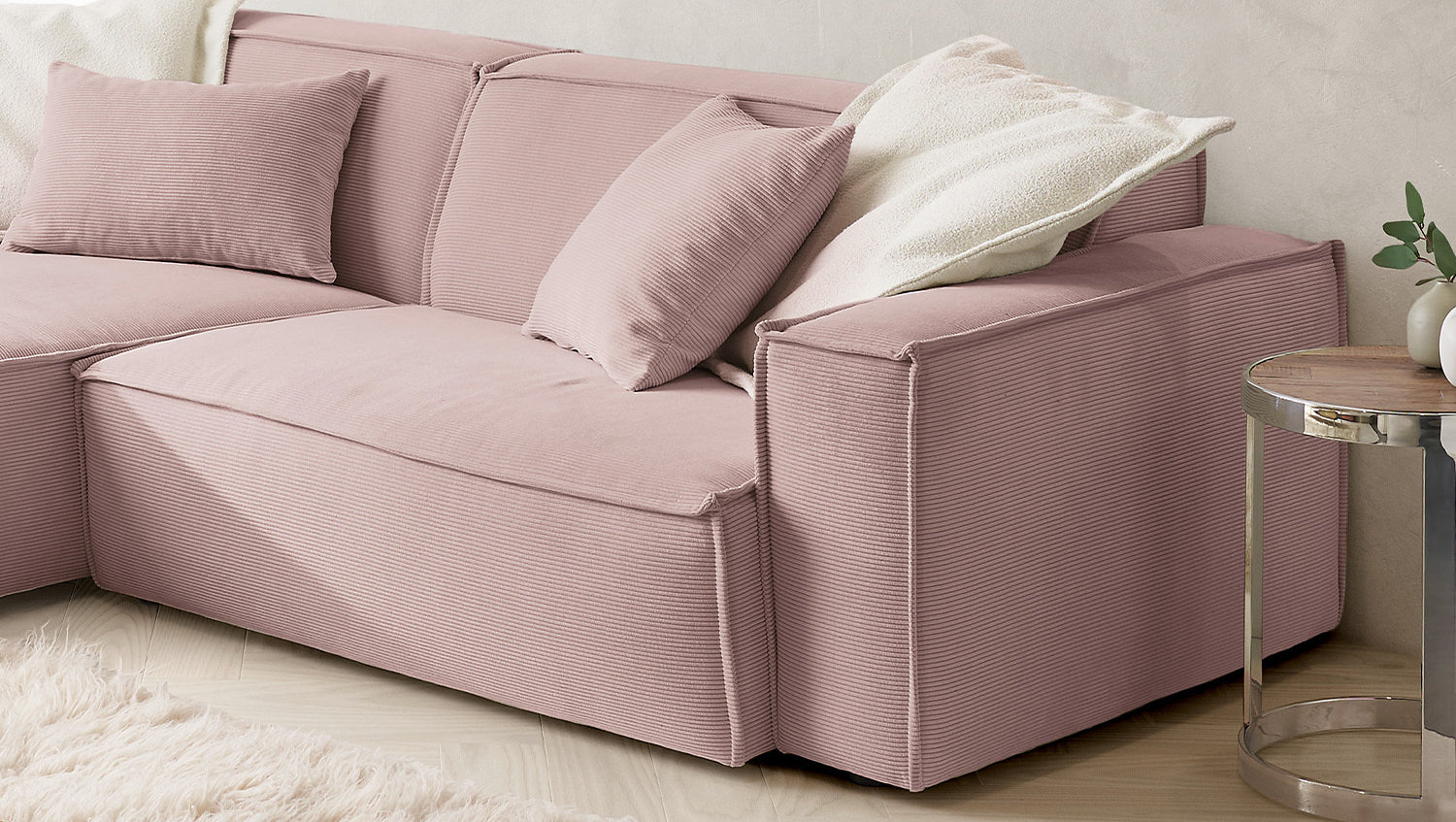 KAWOLA Sofa SAMU Ecksofa Feincord rosa