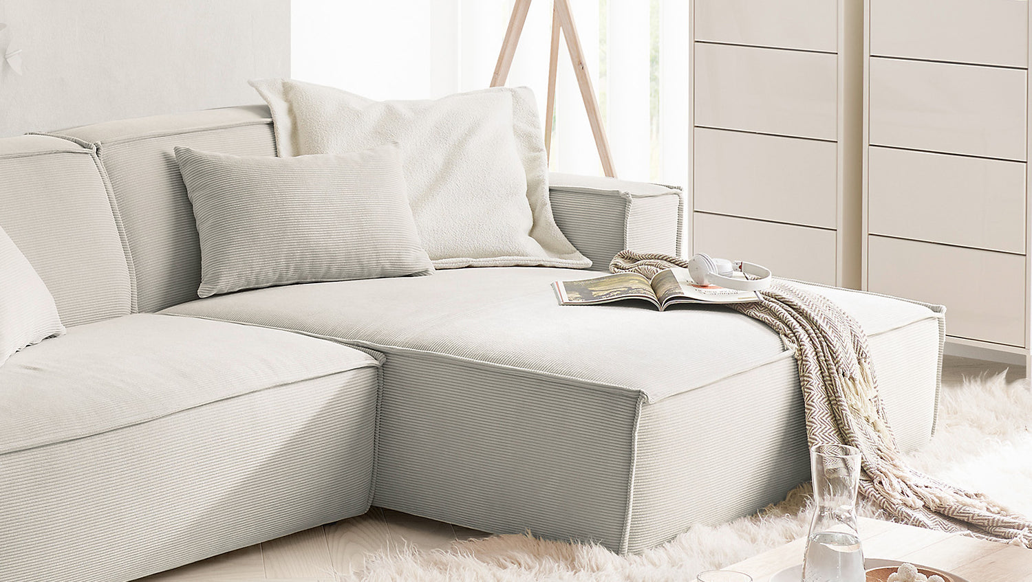KAWOLA Sofa SAMU Ecksofa Feincord silber