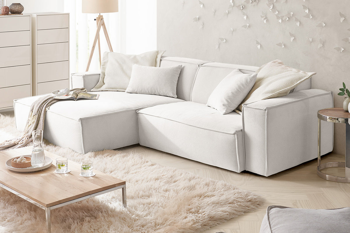 KAWOLA Sofa SAMU Ecksofa Feincord weiß