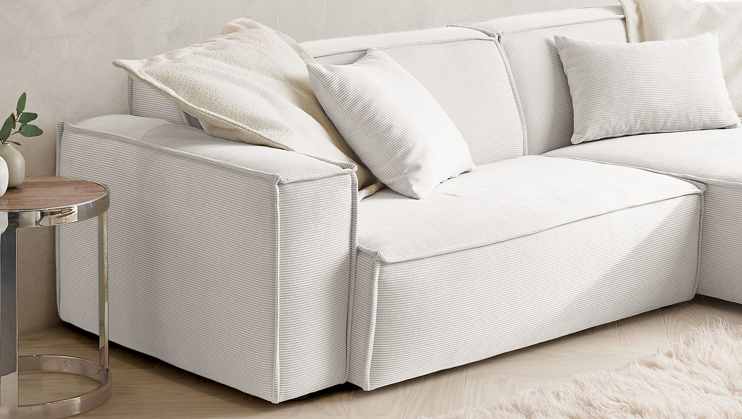 KAWOLA Sofa SAMU Ecksofa Feincord weiß