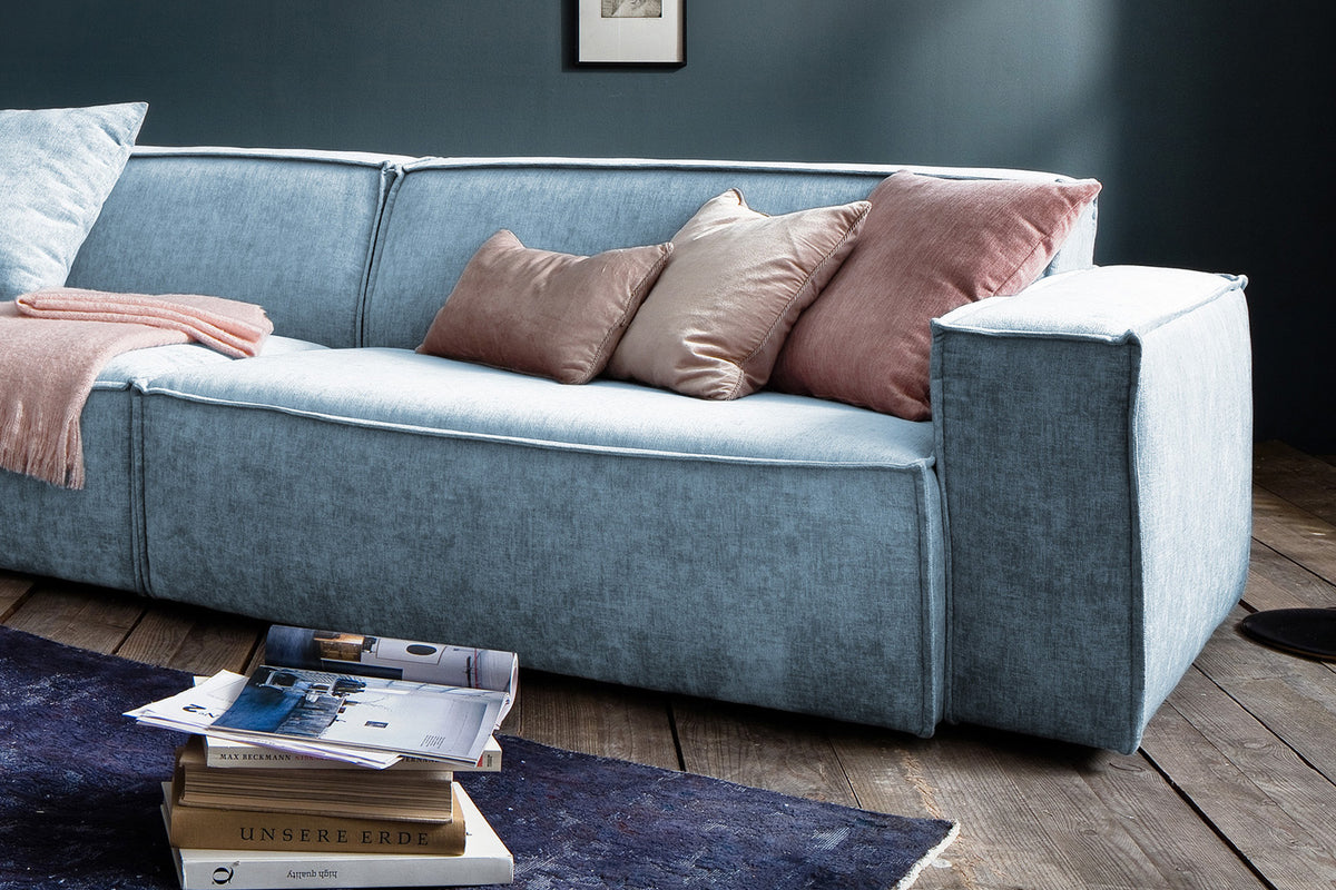 KAWOLA Sofa SAMU Riesensofa Stoff hellblau