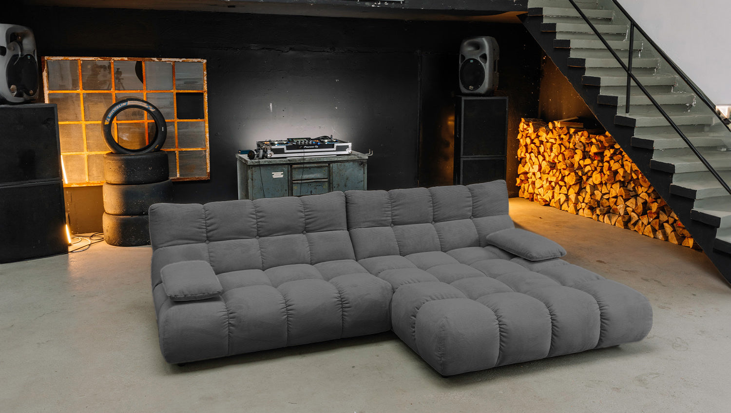 KAWOLA Sofa VIVIEN Ecksofa Feincord anthrazit