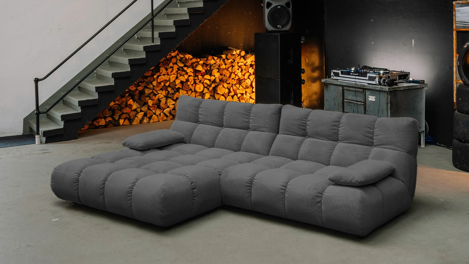 KAWOLA Sofa VIVIEN Ecksofa Feincord anthrazit, Links