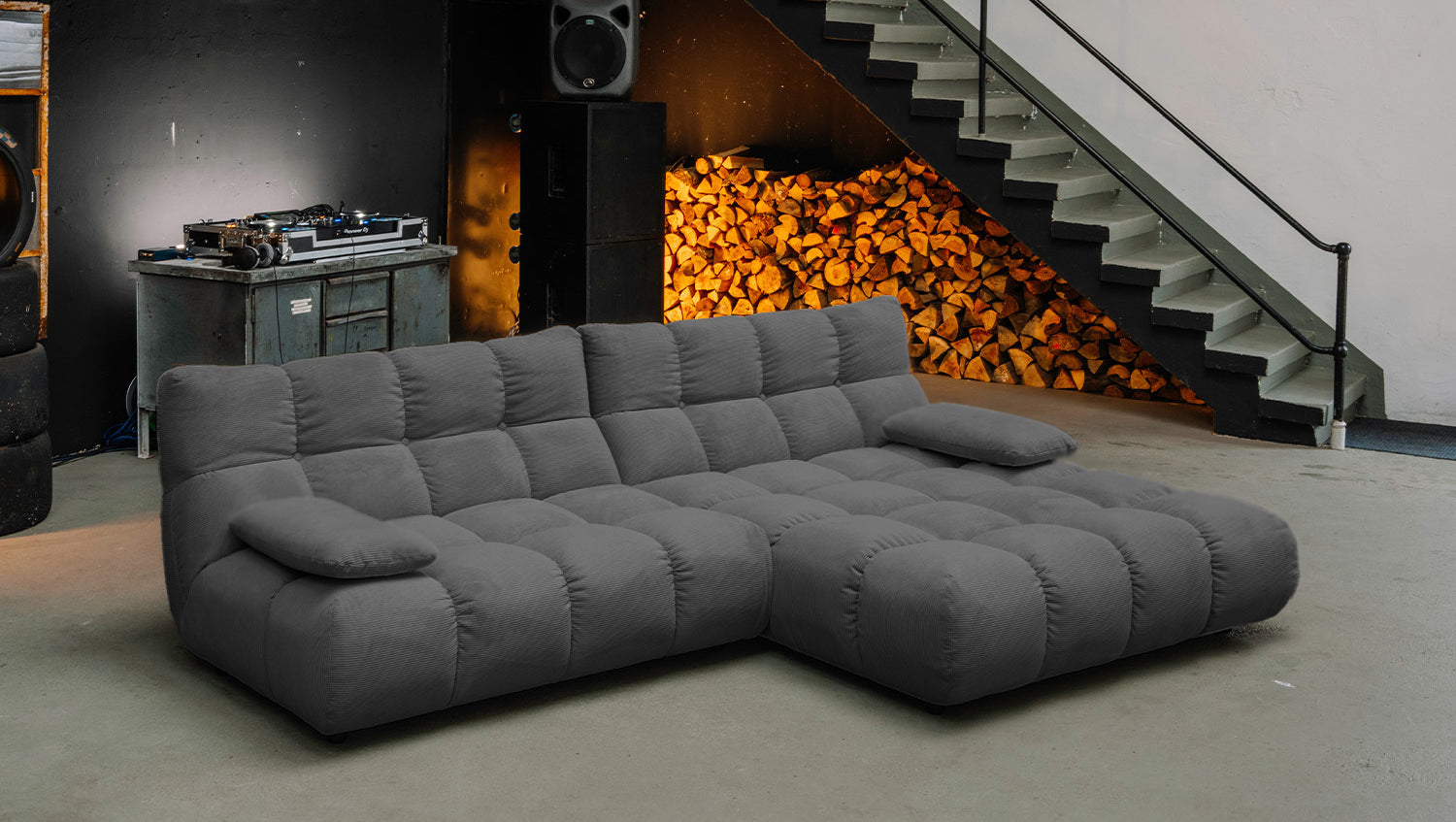 KAWOLA Sofa VIVIEN Ecksofa Feincord anthrazit, Rechts