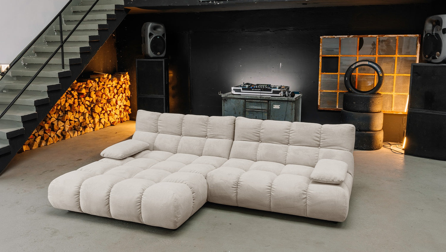 KAWOLA Sofa VIVIEN Ecksofa Feincord beige