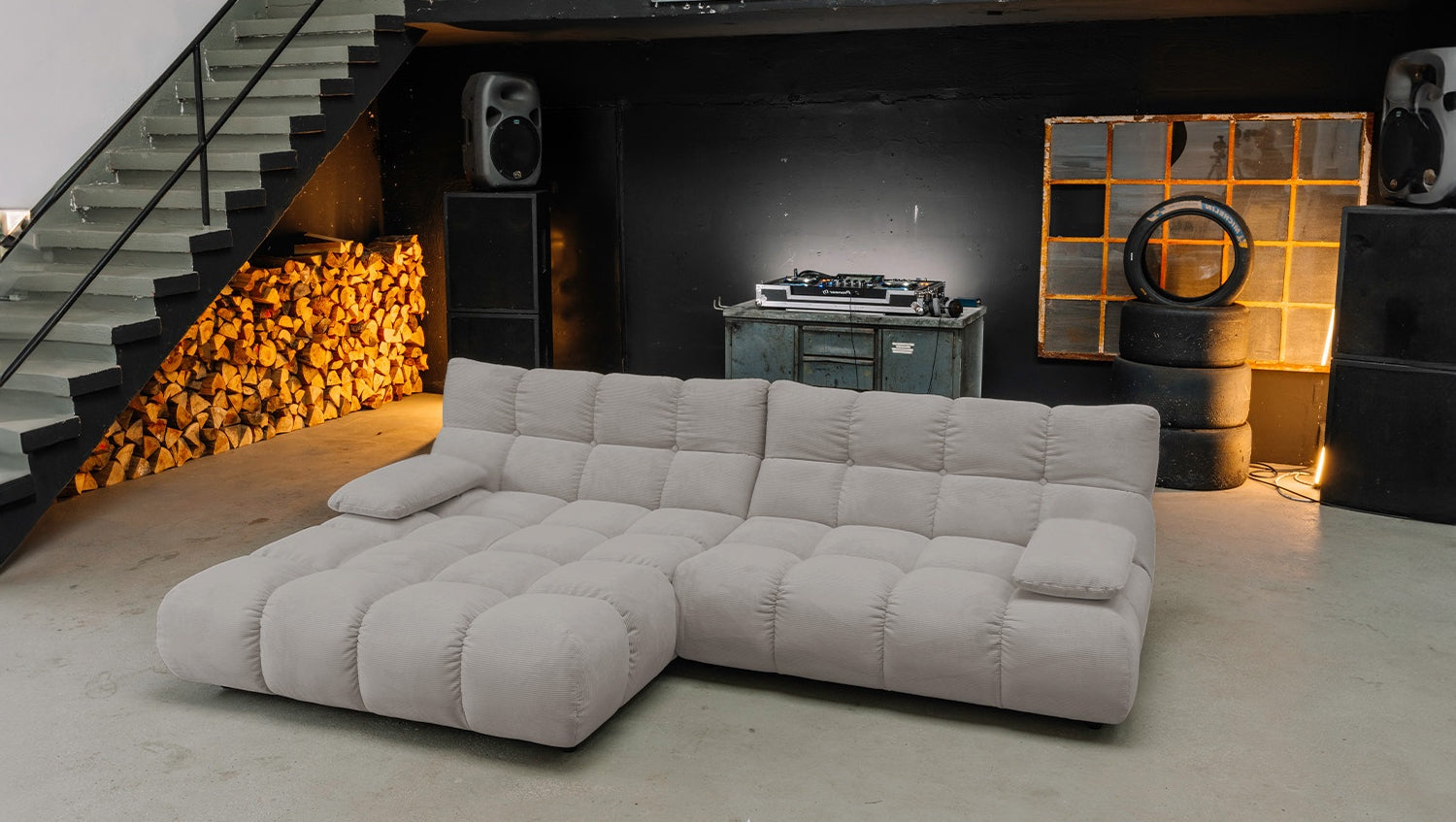 KAWOLA Sofa VIVIEN Ecksofa Feincord grau