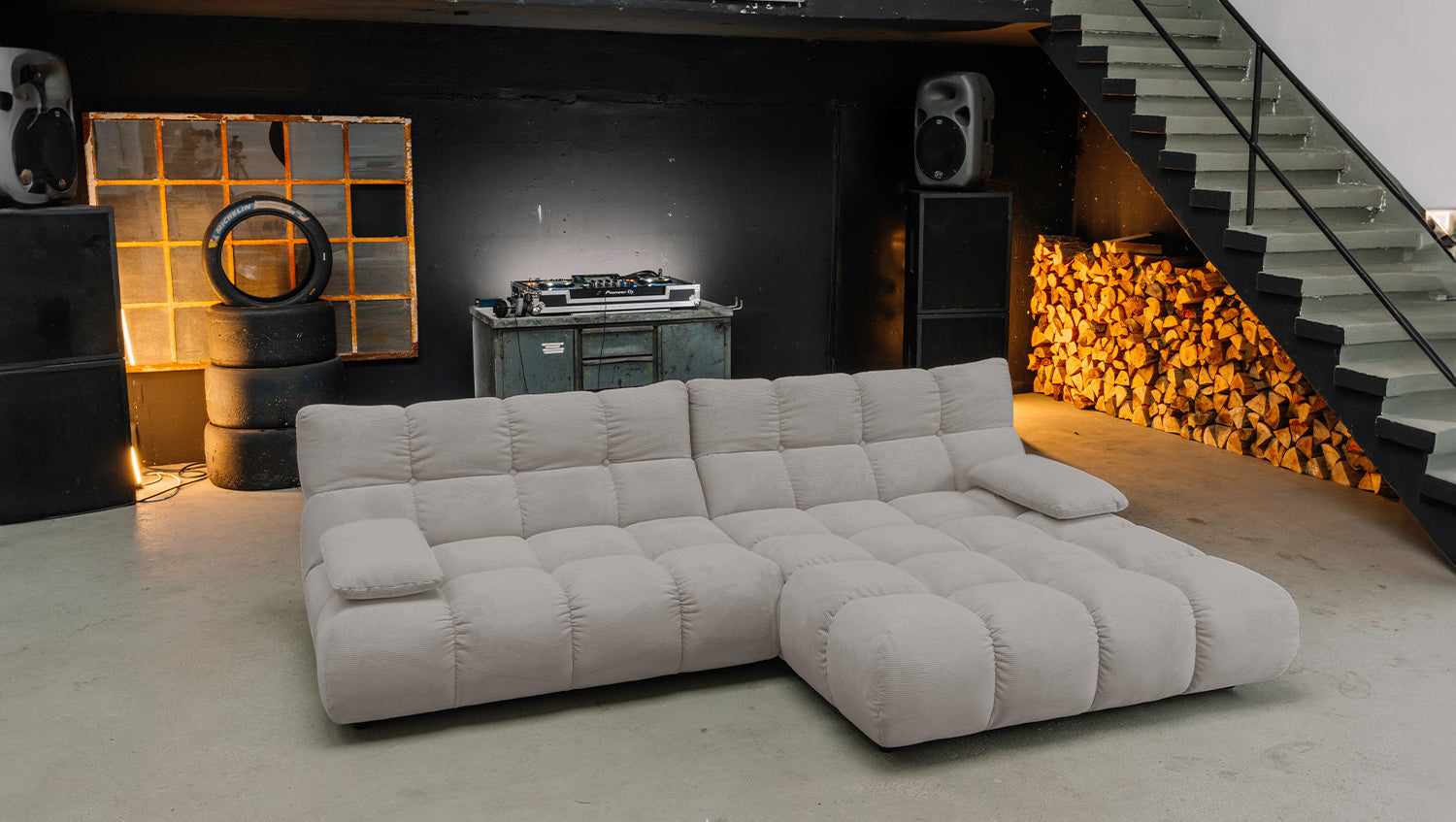 KAWOLA Sofa VIVIEN Ecksofa Feincord grau