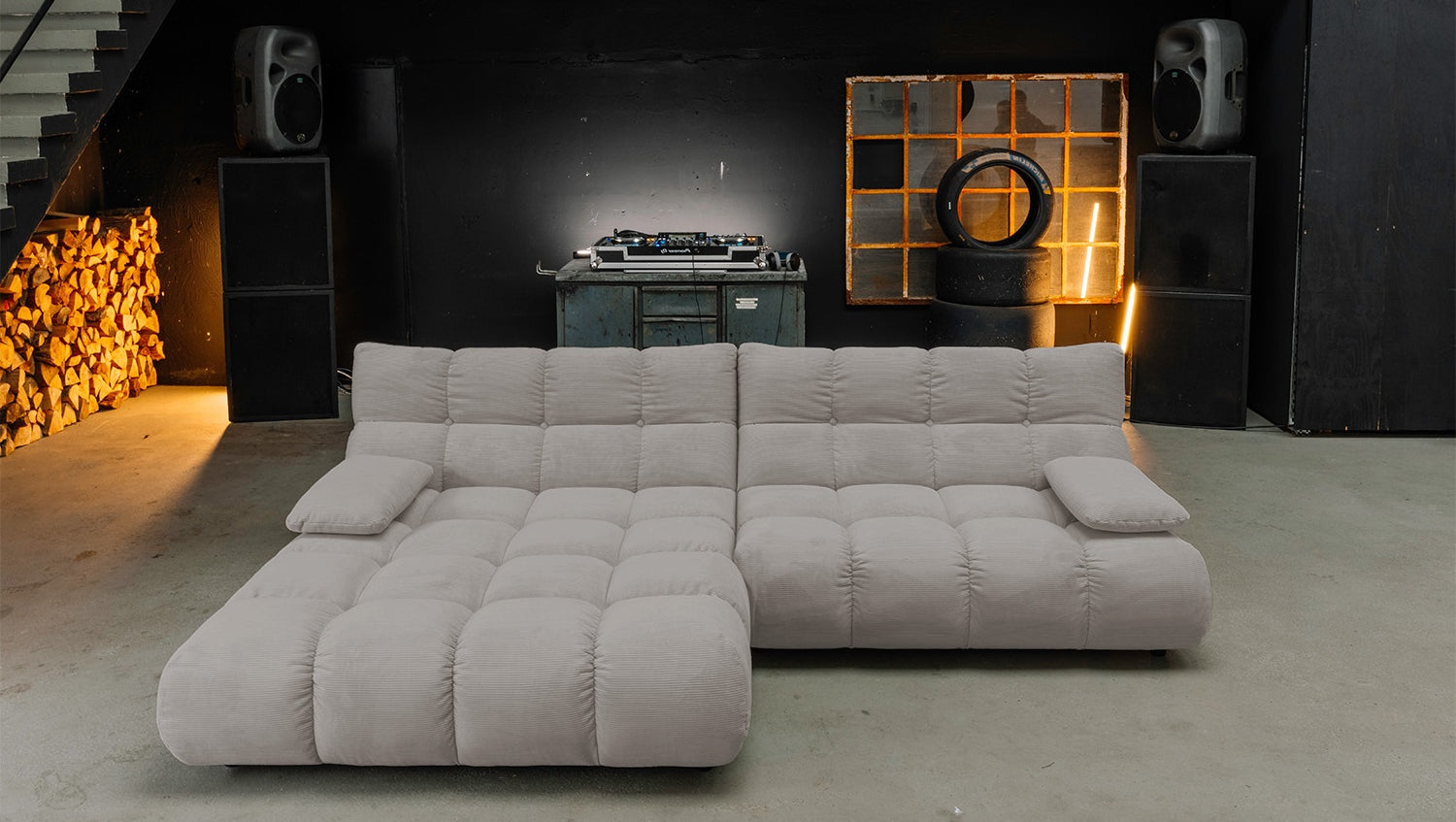 KAWOLA Sofa VIVIEN Ecksofa Feincord grau
