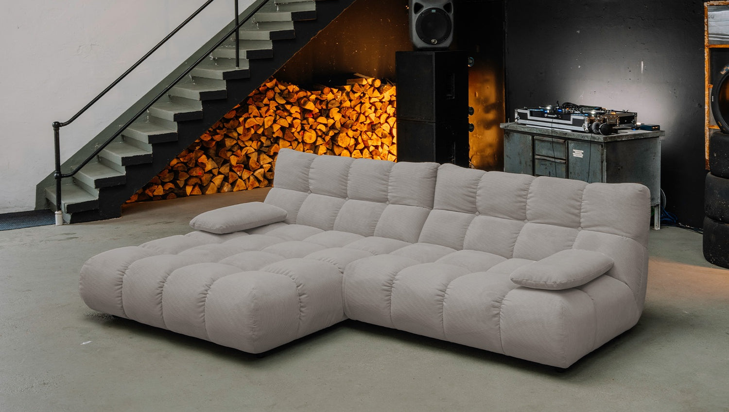 KAWOLA Sofa VIVIEN Ecksofa Feincord grau, Links