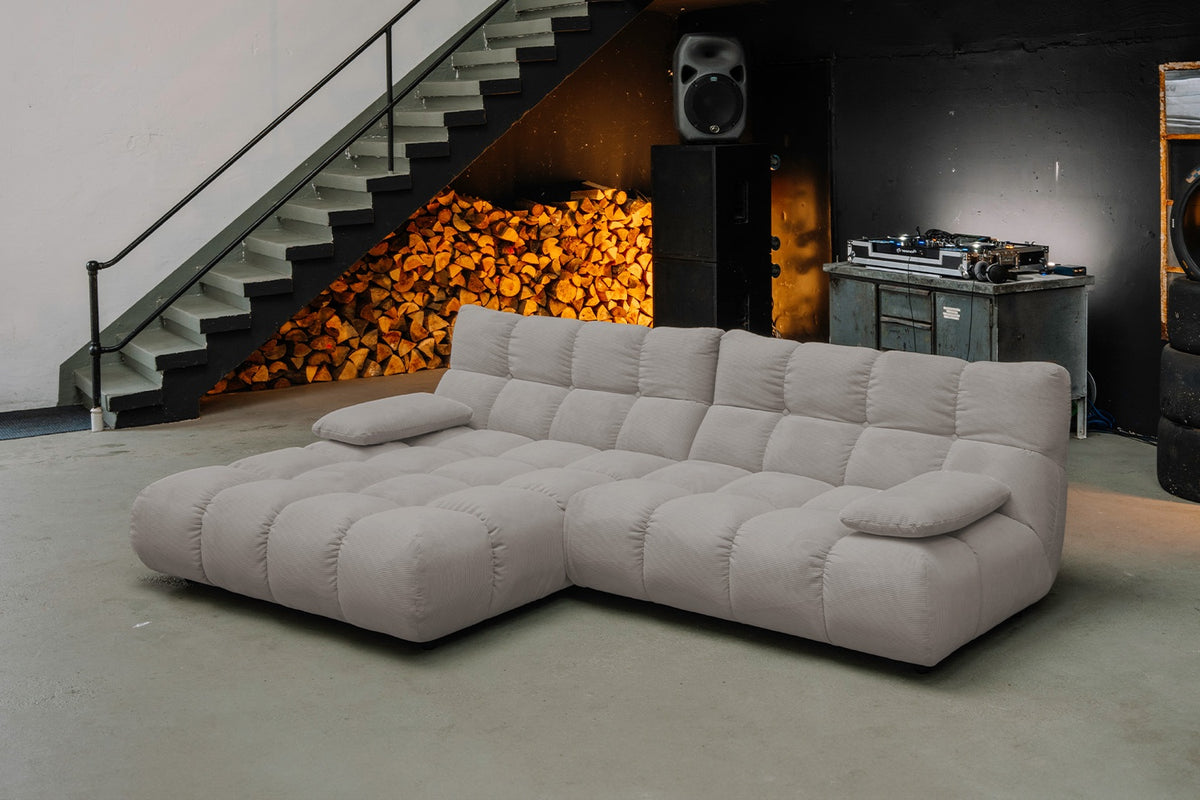 KAWOLA Sofa VIVIEN Ecksofa Feincord grau, Links