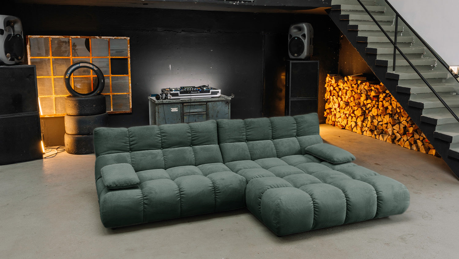KAWOLA Sofa VIVIEN Ecksofa Feincord grün
