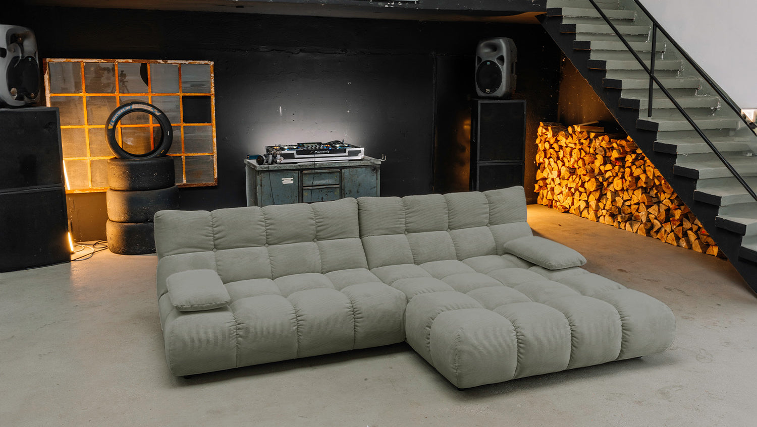 KAWOLA Sofa VIVIEN Ecksofa Feincord olivgrün