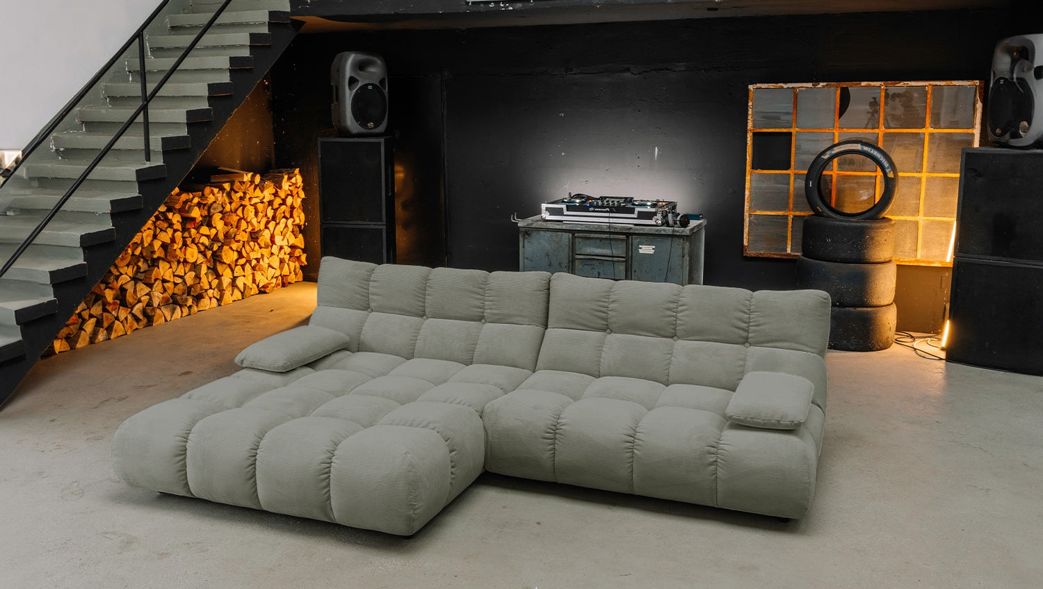 KAWOLA Sofa VIVIEN Ecksofa Feincord olivgrün