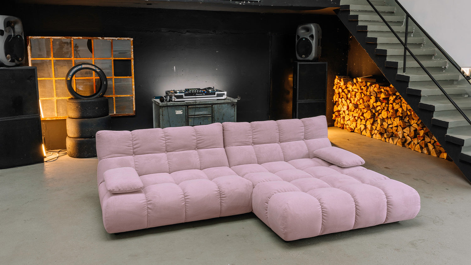 KAWOLA Sofa VIVIEN Ecksofa Feincord rosa