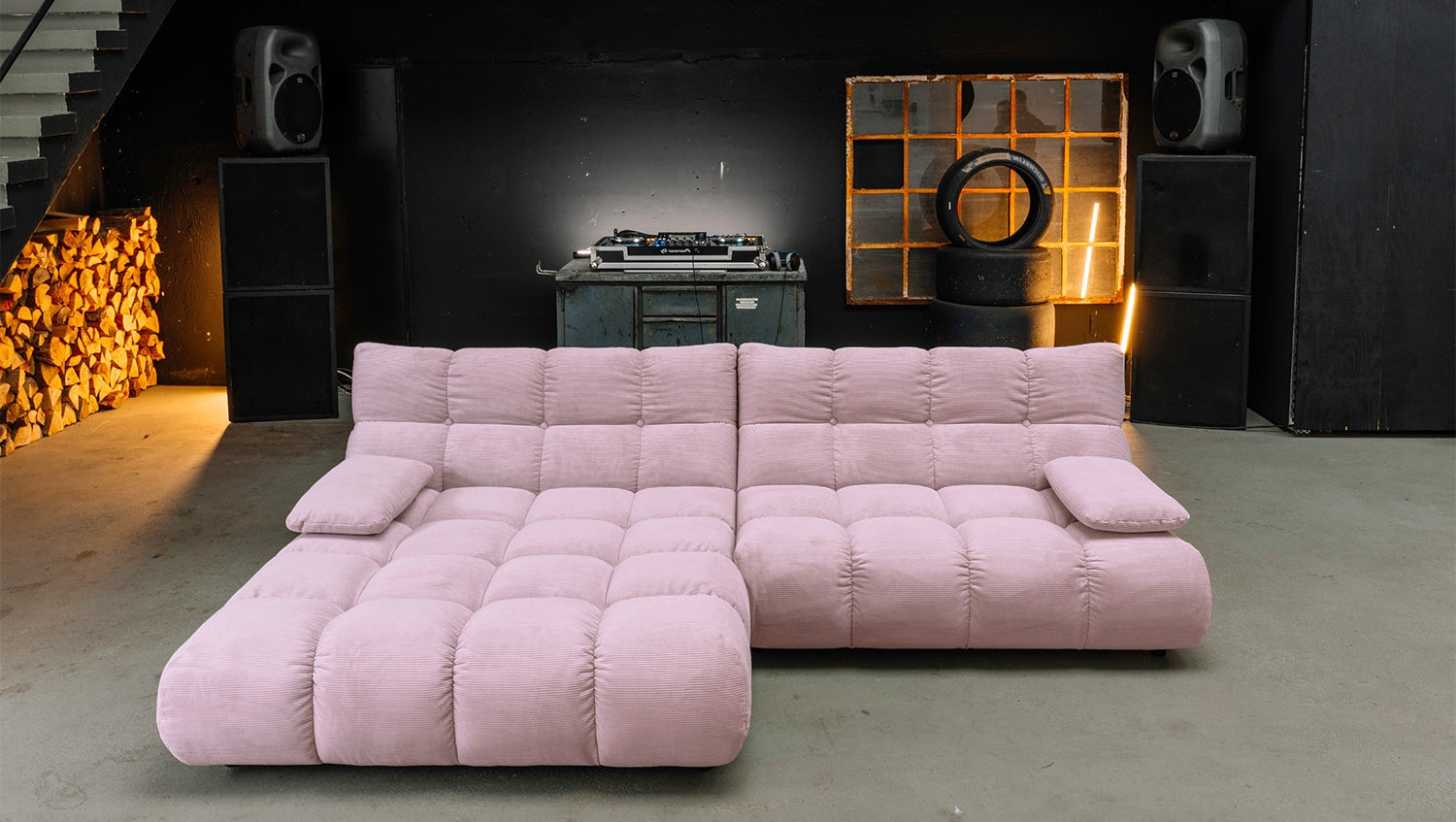 KAWOLA Sofa VIVIEN Ecksofa Feincord rosa