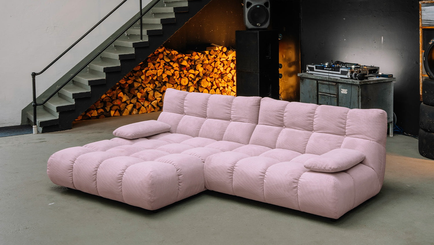 KAWOLA Sofa VIVIEN Ecksofa Feincord rosa, Links