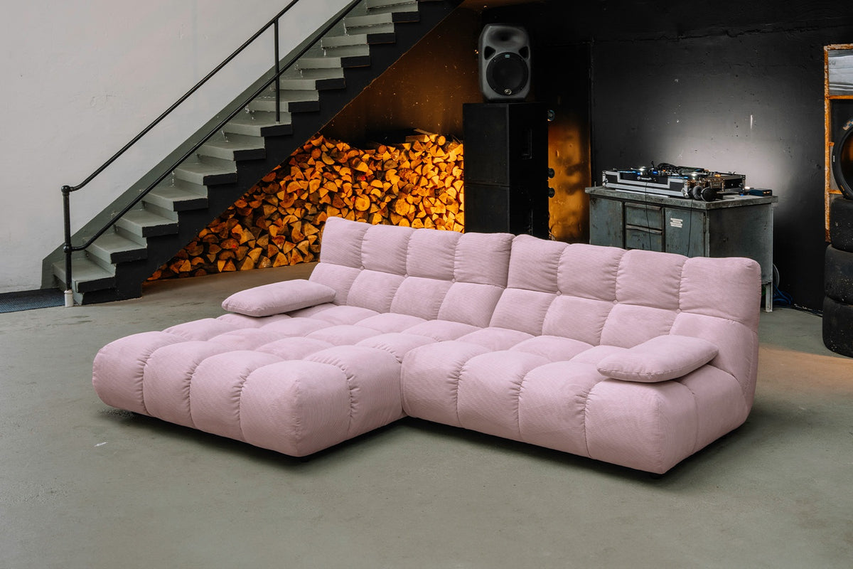 KAWOLA Sofa VIVIEN Ecksofa Feincord rosa, Links