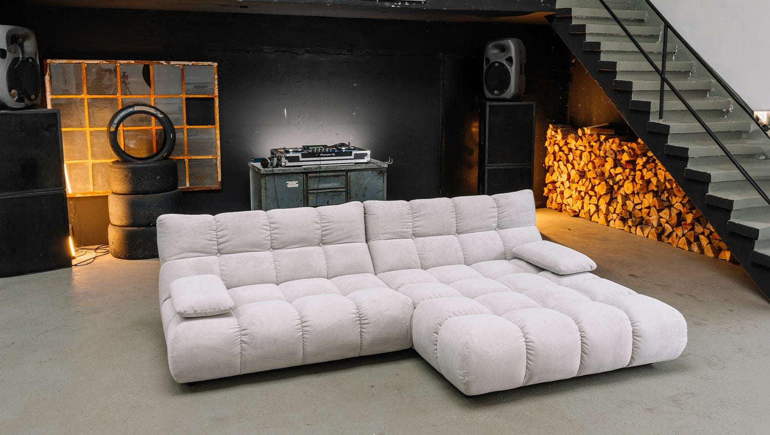 KAWOLA Sofa VIVIEN Ecksofa Feincord silber