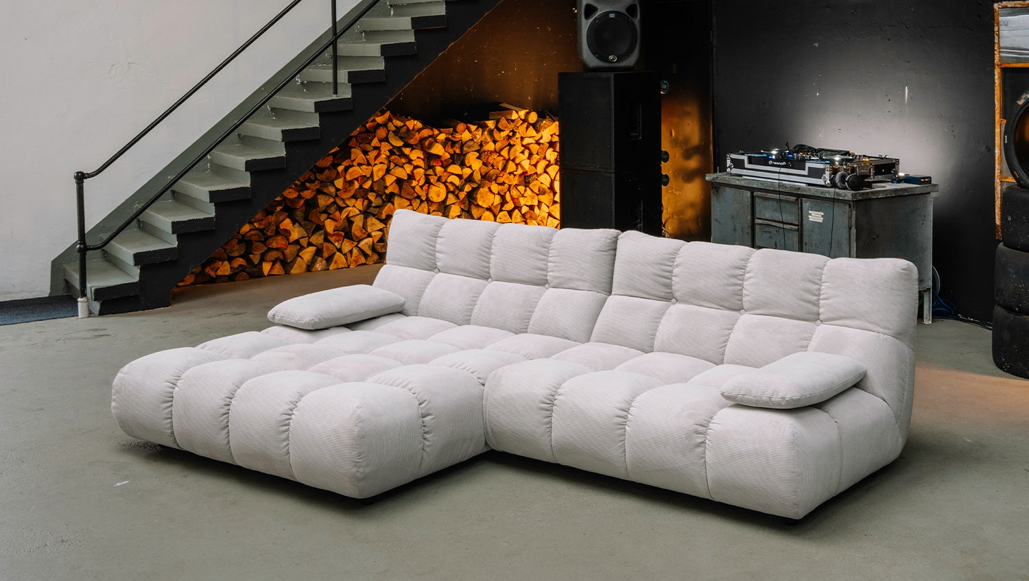 KAWOLA Sofa VIVIEN Ecksofa Feincord silber, Links